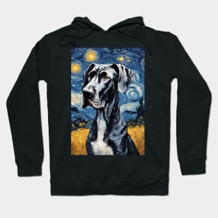 Great Dane Dog Breed Painting in a Van Gogh Starry Night Art Style Hoodie